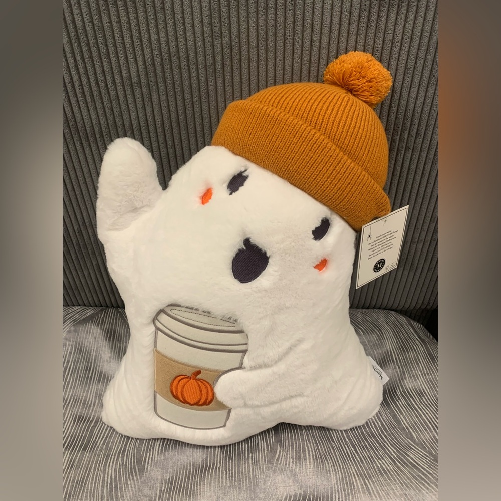 Brand New Ghost Pillow with Latte and Beanie Hat